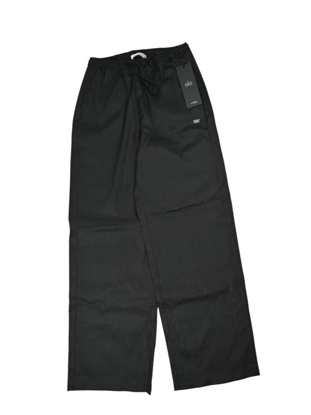 ALO Yoga Linen Blend Riviera Wide Leg Pant W54377P in Black